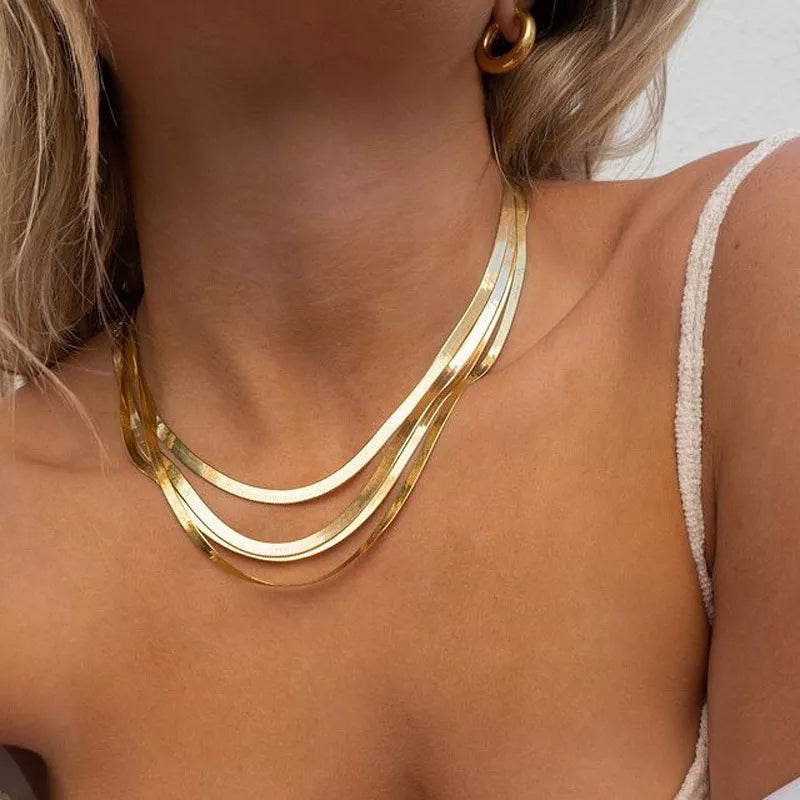 Necklace Choker Stainless Steel Herringbone Gold Color
