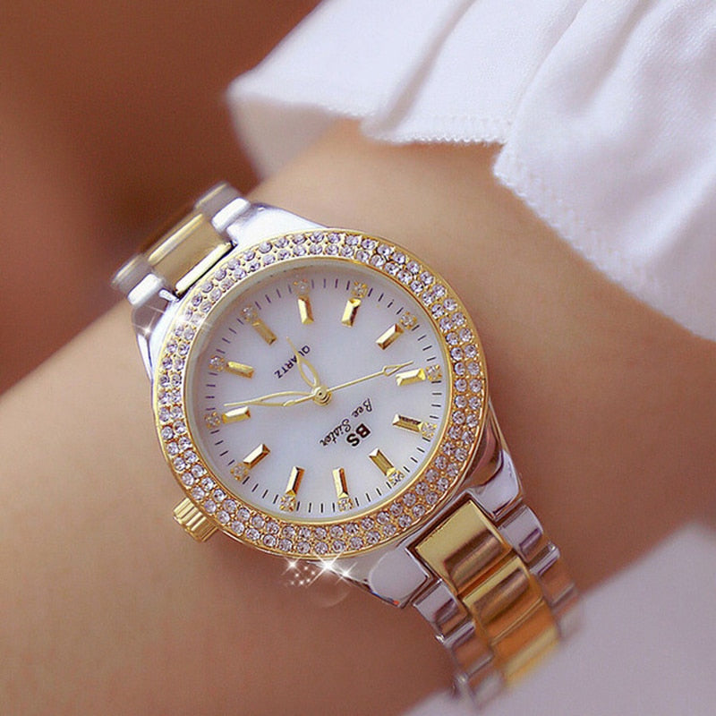 2023 Ladies Wrist Watches Dress Gold Watch Women Crystal Diamond Watches Stainless