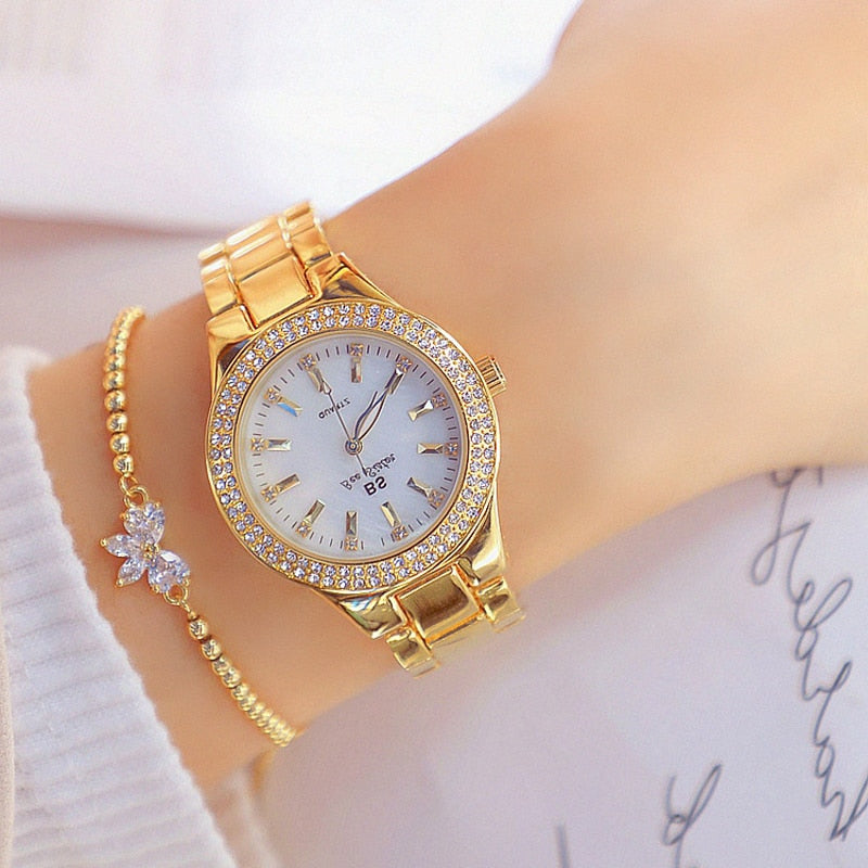 2023 Ladies Wrist Watches Dress Gold Watch Women Crystal Diamond Watches Stainless