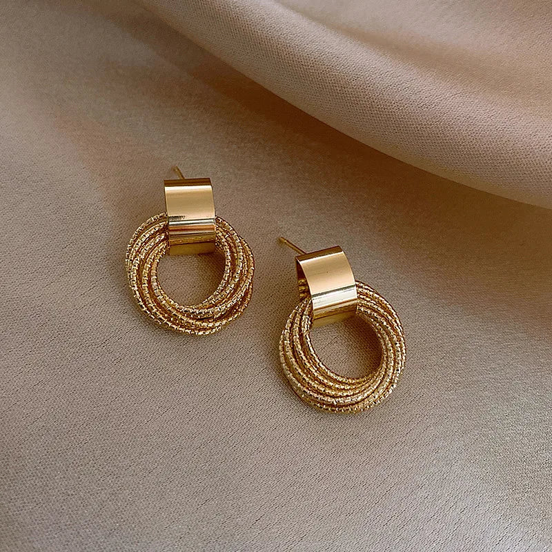 Gold Color Multiple Small Circle Pendant Earrings