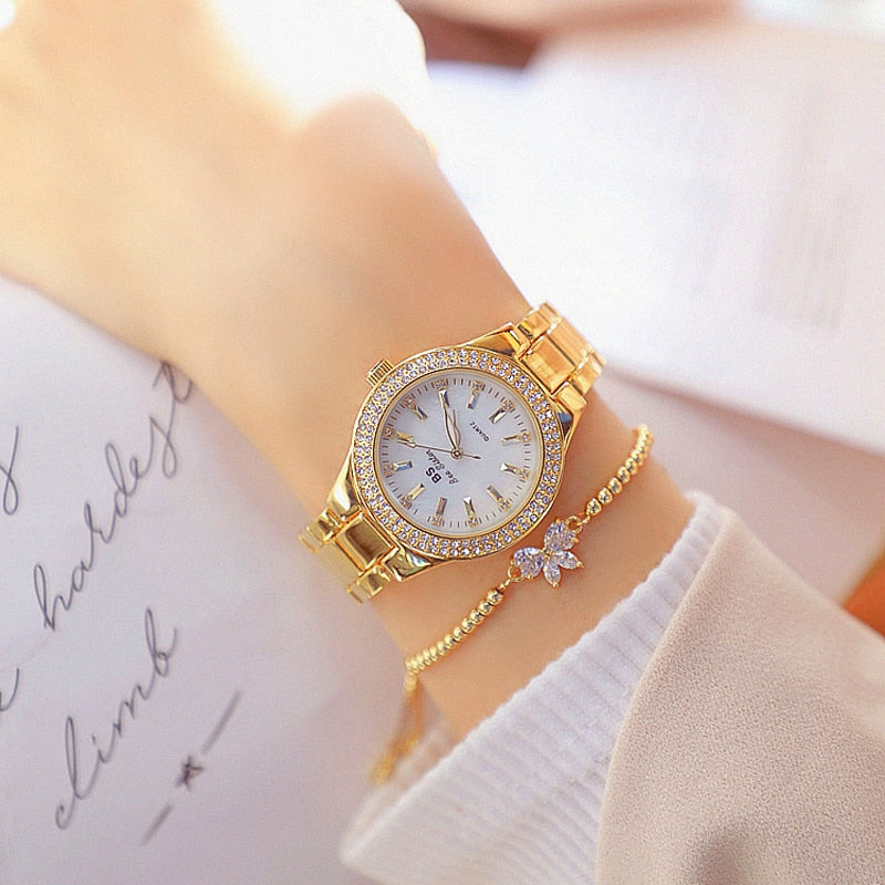 2023 Ladies Wrist Watches Dress Gold Watch Women Crystal Diamond Watches Stainless