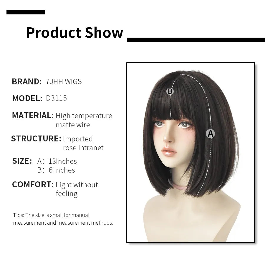 WIGS Black Short Bob Wig for Girl
