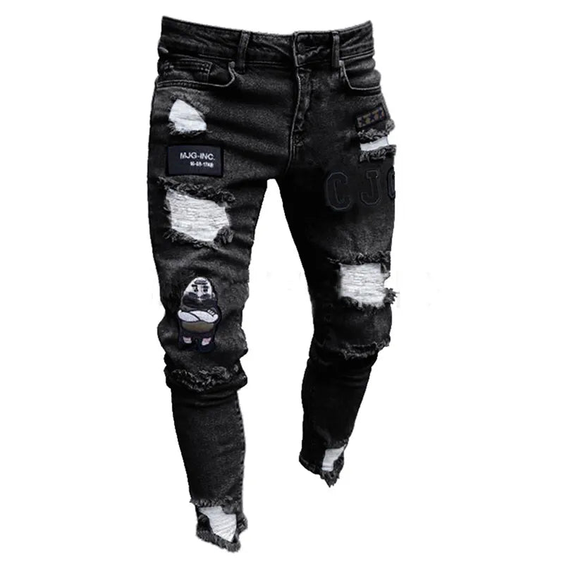 Stretchy Ripped Skinny Print Jeans