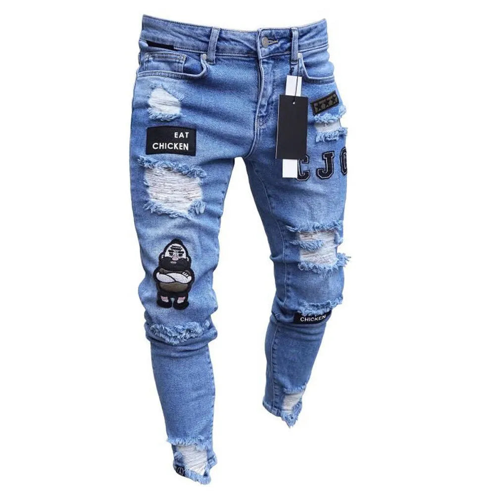 Stretchy Ripped Skinny Print Jeans