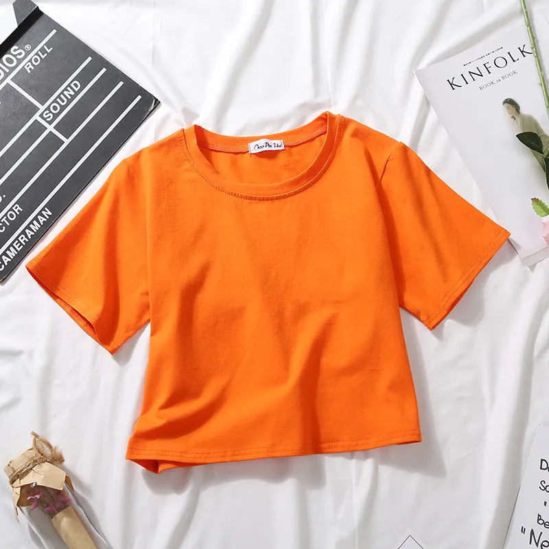 Summer Short Sleeve T Shirts Women Cotton Solid T-shirt