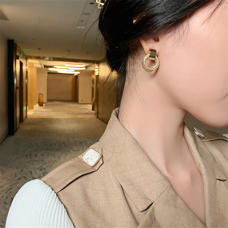 Gold Color Multiple Small Circle Pendant Earrings