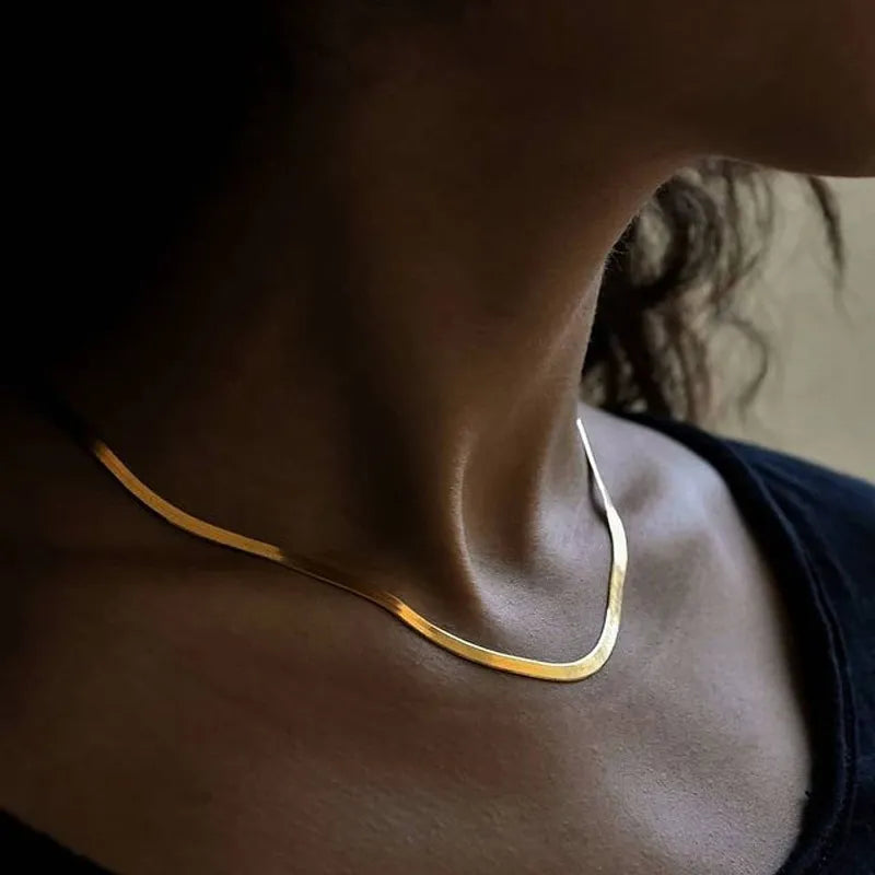 Necklace Choker Stainless Steel Herringbone Gold Color