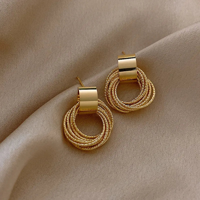 Gold Color Multiple Small Circle Pendant Earrings