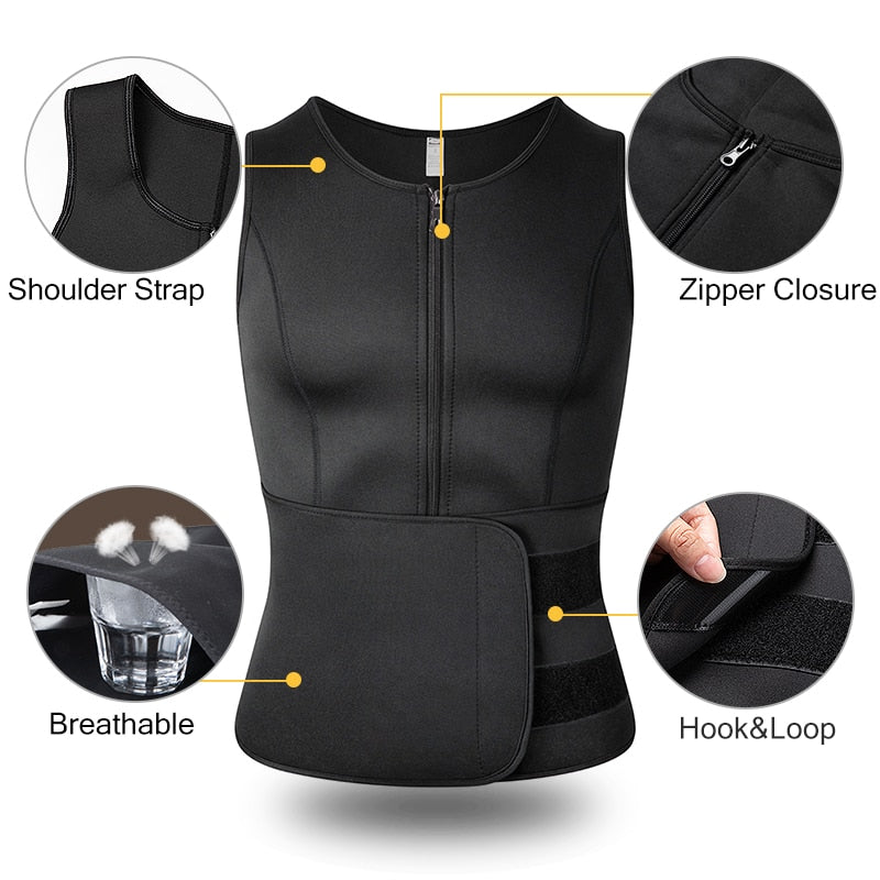 Men's Shapers Sweat Vest for Men Waist Trainer Vest Adjustable Workout Body