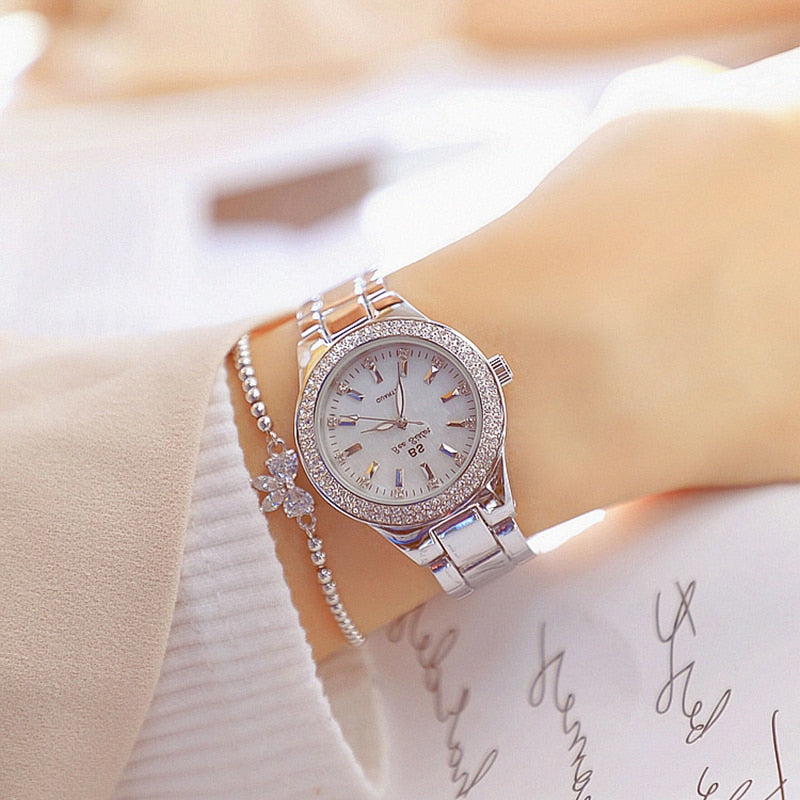 2023 Ladies Wrist Watches Dress Gold Watch Women Crystal Diamond Watches Stainless