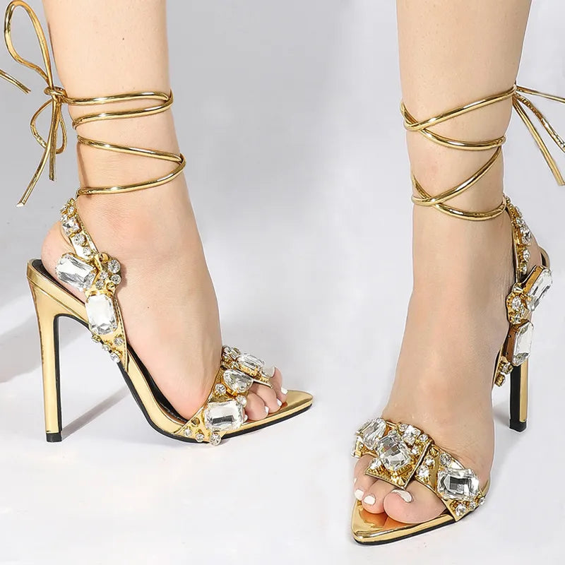 Sexy Ankle Strap Golded Sandals