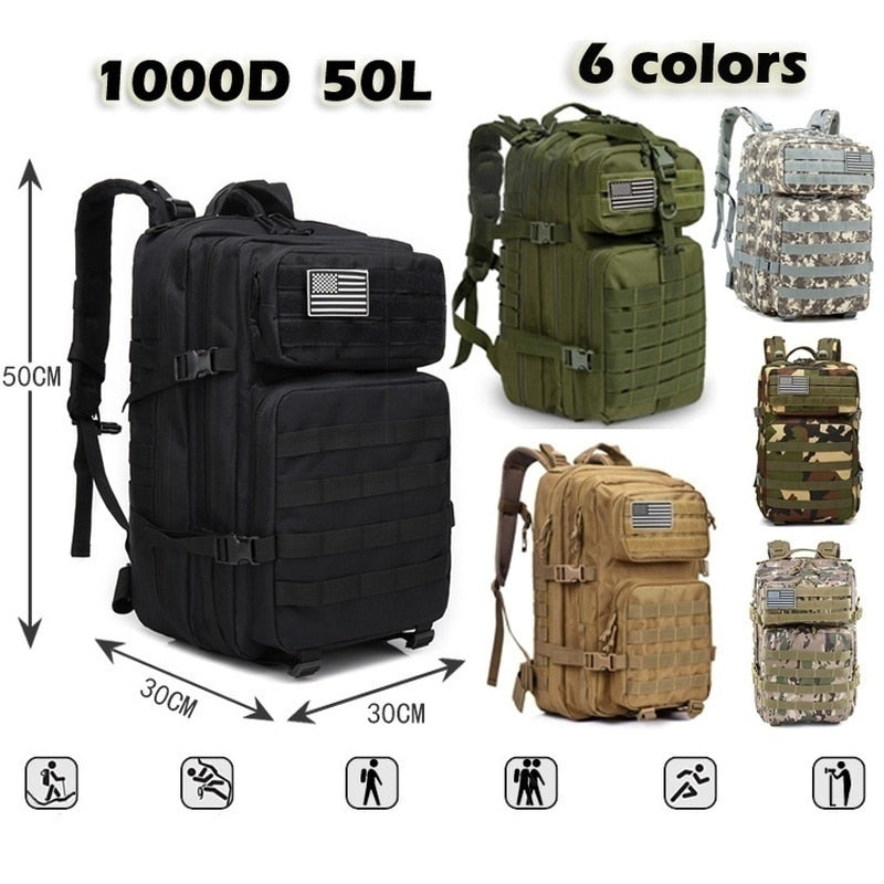 30L/50L 1000D Nylon Waterproof Trekking Fishing Hunting Bag Backpack Outdoor Military Sports Camping