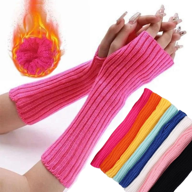 Long Fingerless Gloves Women Mitten Winter