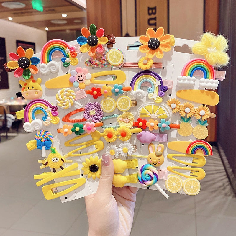 14PCS Girls Sweet Hair Clip Rainbow Fruit Cute Cartoon  Hair Accessories
