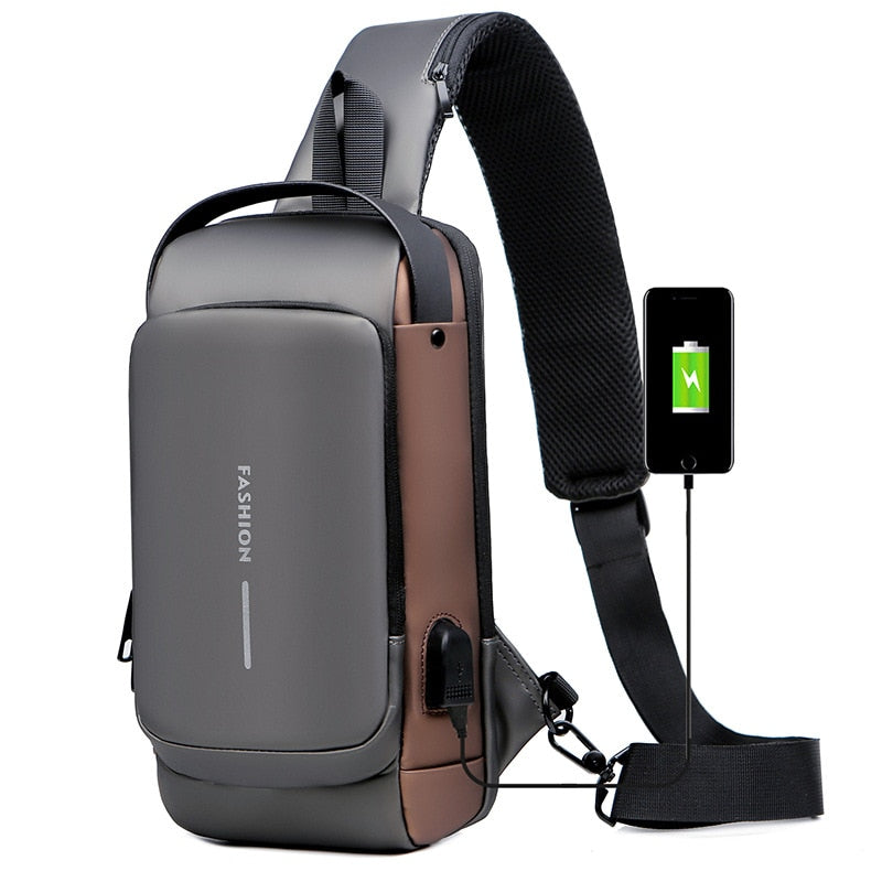Chest Bag for Men Crossbody Bag Waterproof USB Shoulder Bag Anti-Theft Fashion Luxury Designer