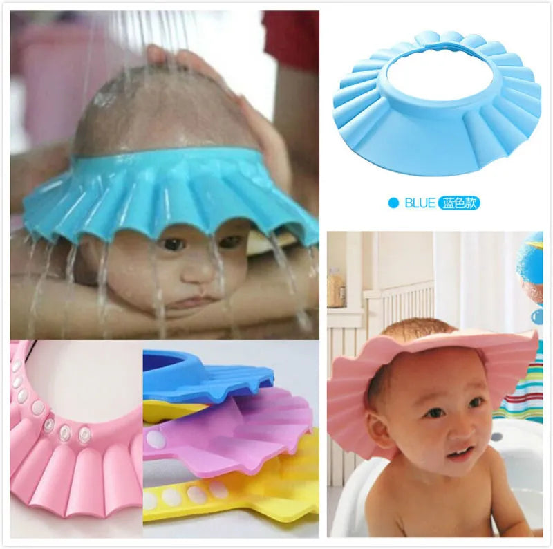 Baby Shower Cap Children Safe Bath Bathing Shampoo Caps Wash Hair Adjustable Elastic