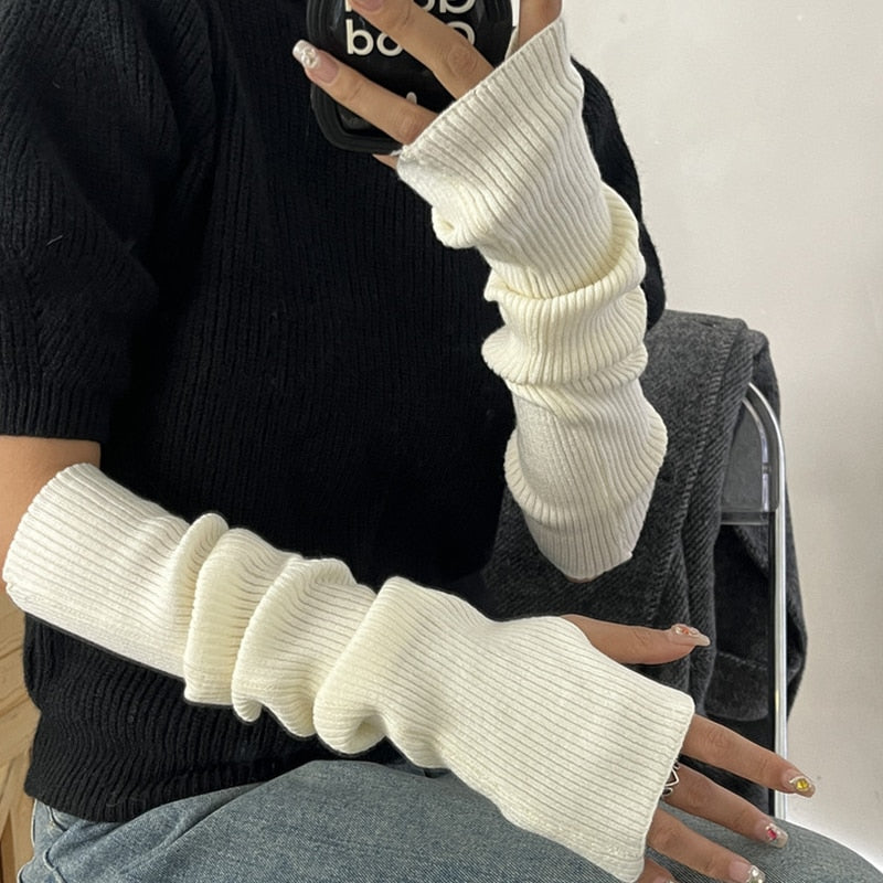 Long Fingerless Gloves Women Mitten Winter