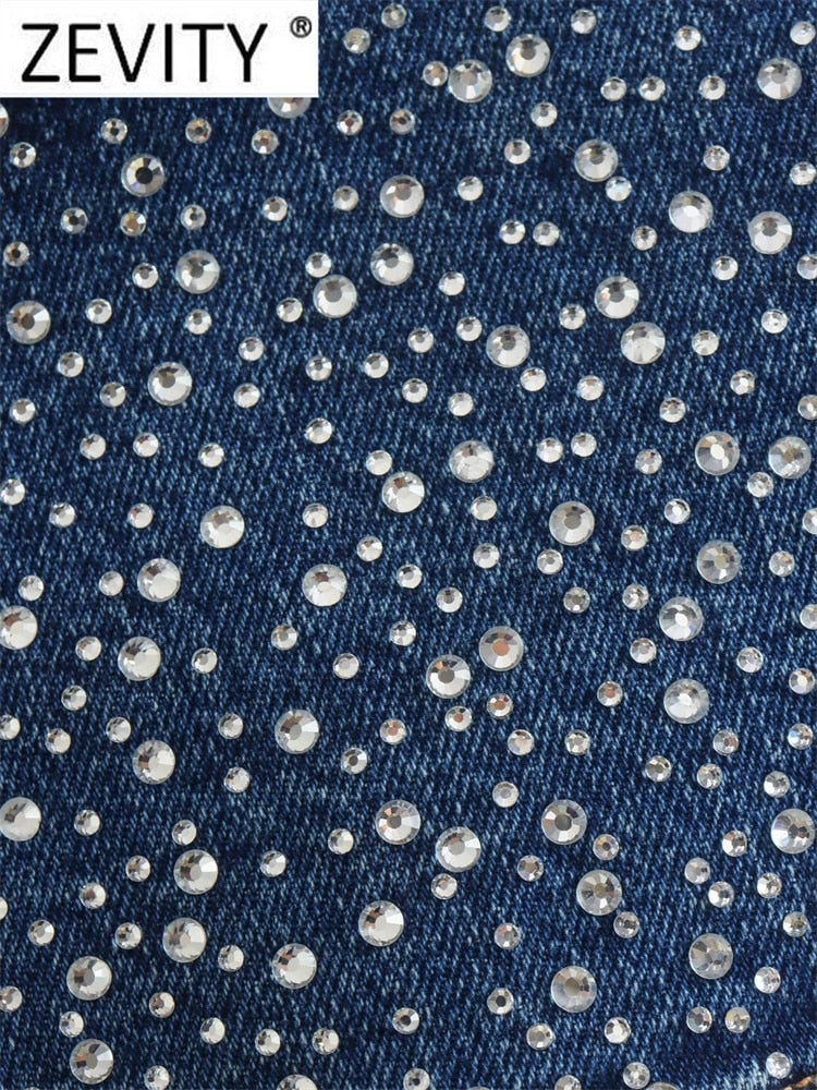 Women Sexy Hot Drilling Denim Short Sling Blouse Female