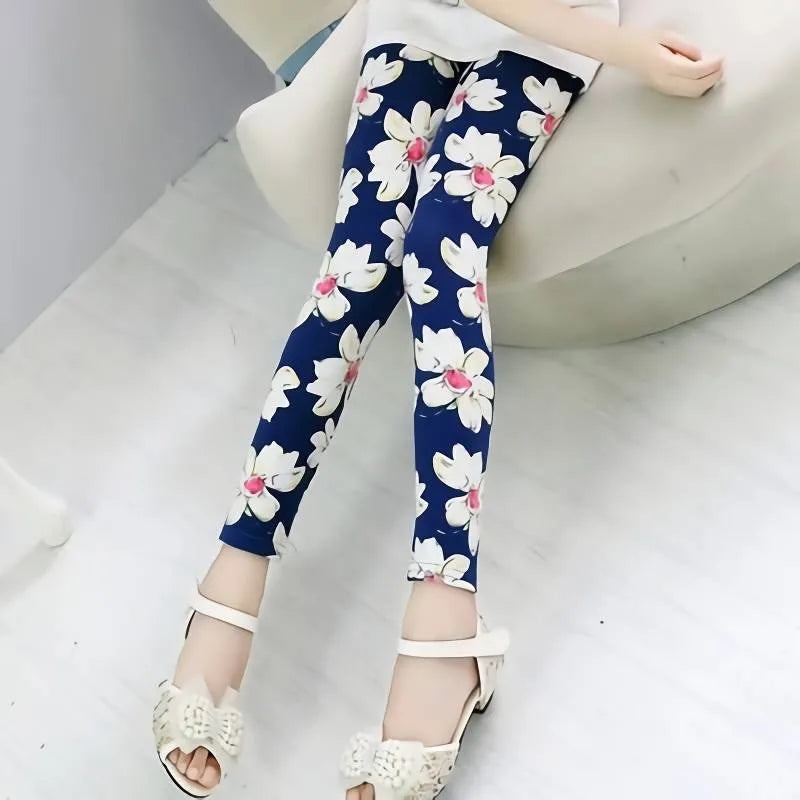 Kids Girls Leggings Spring Summer Flower Printed