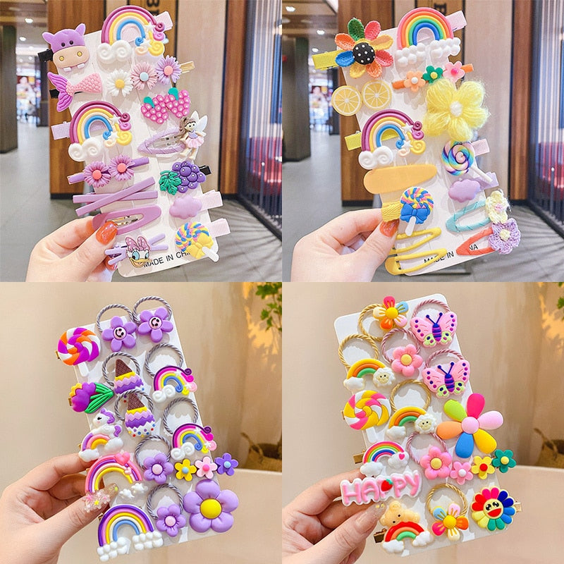14PCS Girls Sweet Hair Clip Rainbow Fruit Cute Cartoon  Hair Accessories