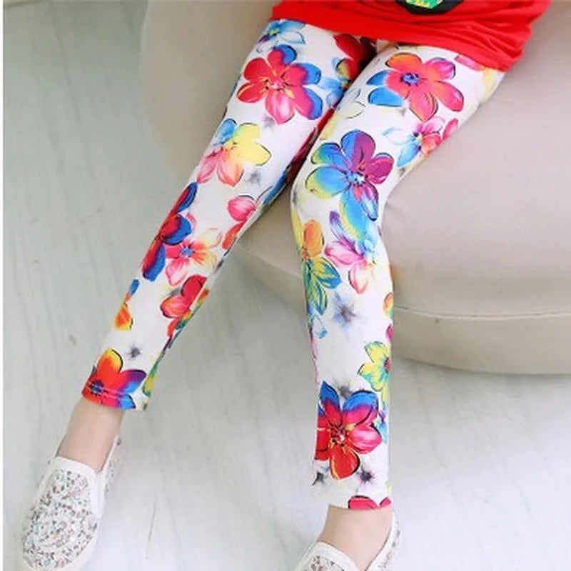 Kids Girls Leggings Spring Summer Flower Printed