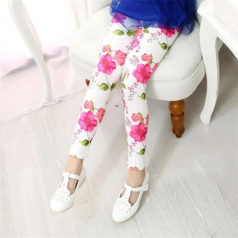 Kids Girls Leggings Spring Summer Flower Printed