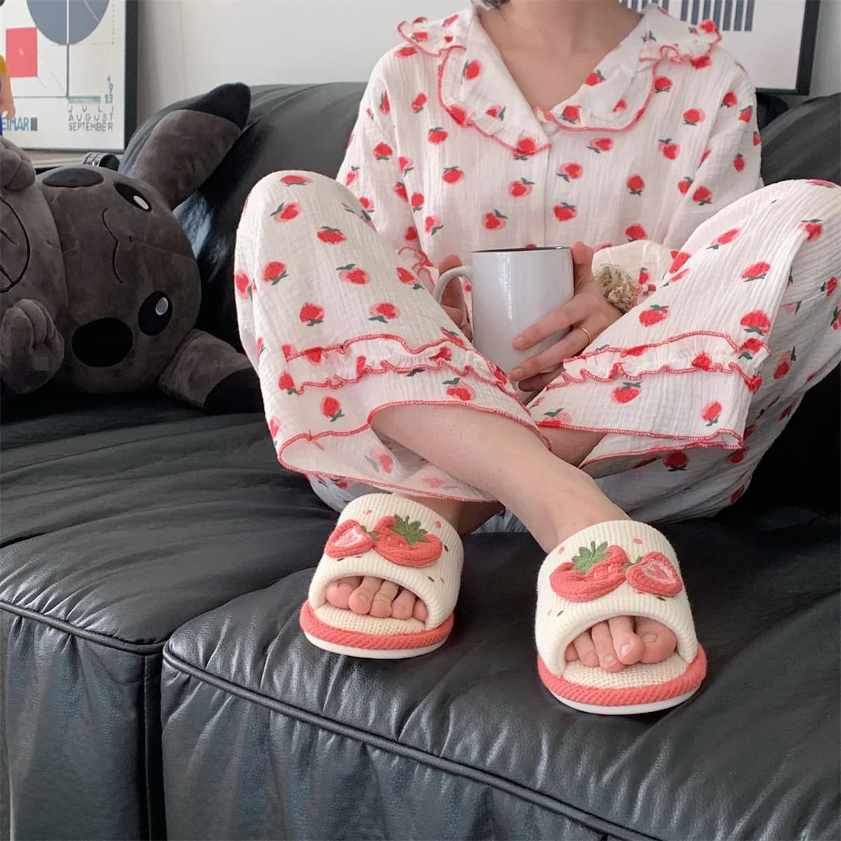 Cute Strawberry Plush Slippers