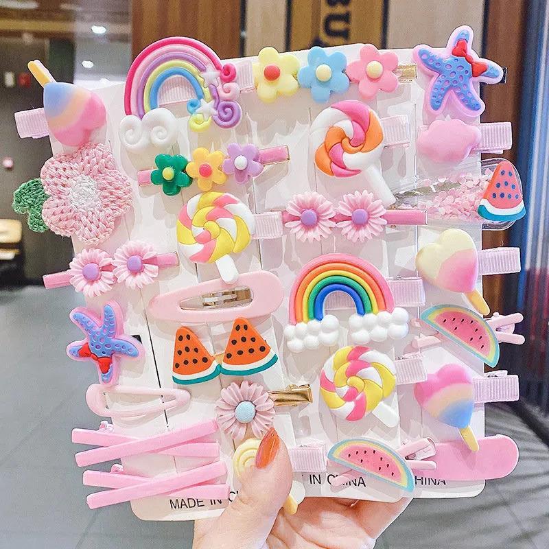 14PCS Girls Sweet Hair Clip Rainbow Fruit Cute Cartoon  Hair Accessories