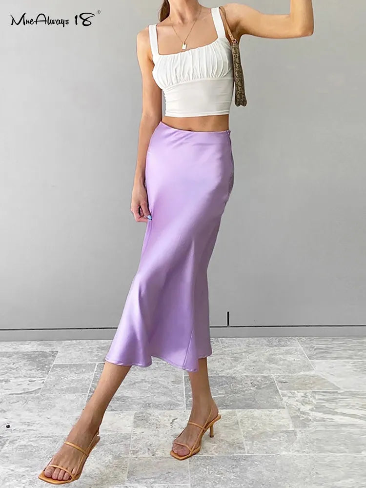 Solid Purple Satin Silk Skirt