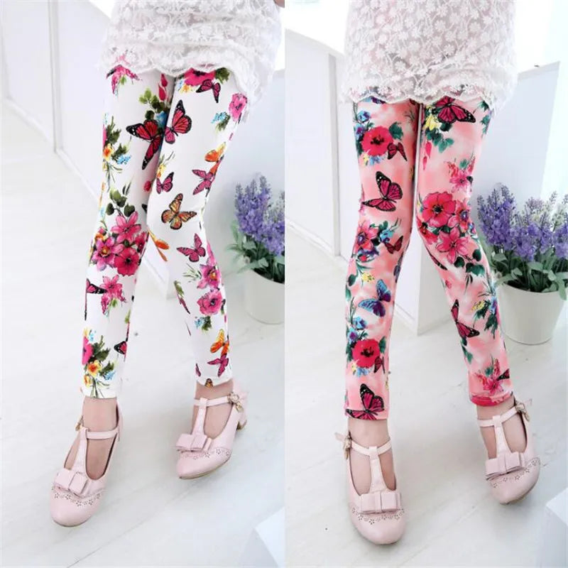 Kids Girls Leggings Spring Summer Flower Printed