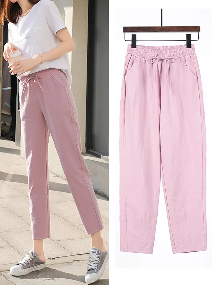 Womens Spring Summer Pants Cotton S-XXL