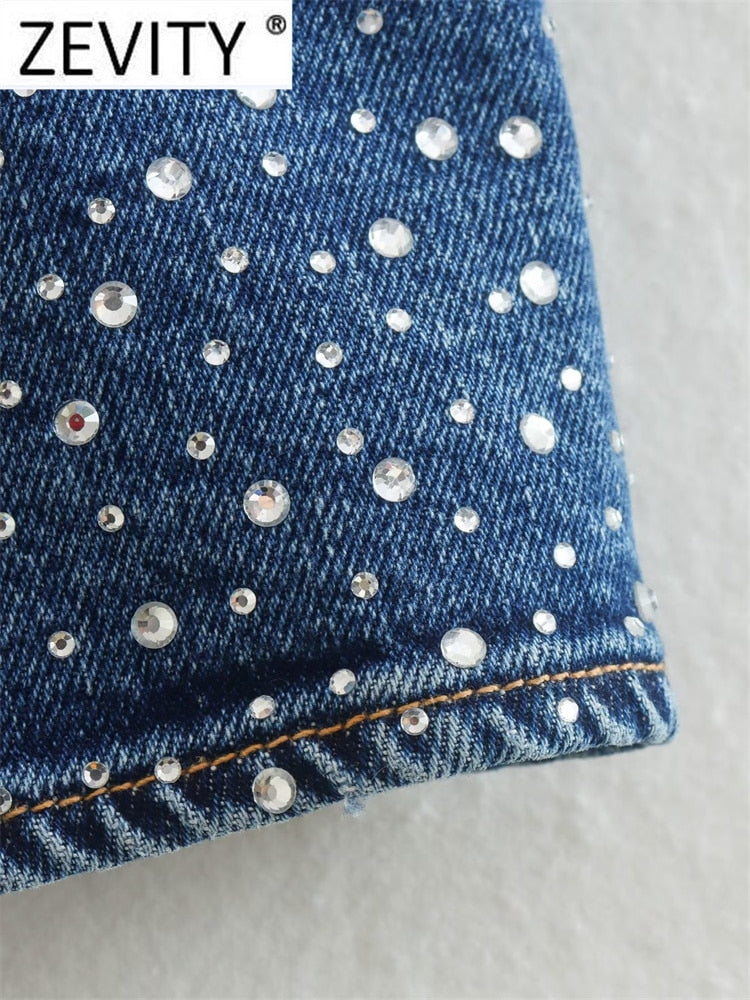 Women Sexy Hot Drilling Denim Short Sling Blouse Female