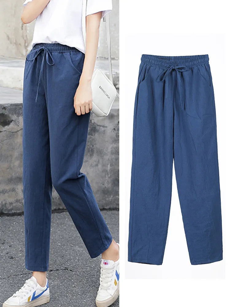 Womens Spring Summer Pants Cotton S-XXL
