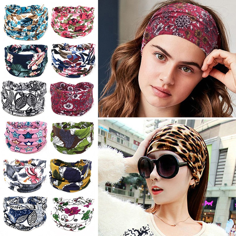 Bohemian Wide Cotton Stretch Headbands Women Headwrap Turban