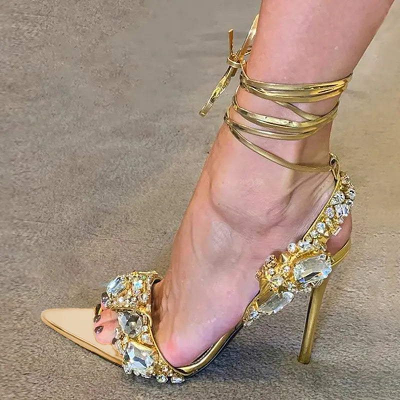 Sexy Ankle Strap Golded Sandals