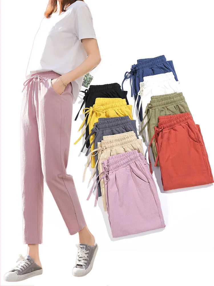 Womens Spring Summer Pants Cotton S-XXL