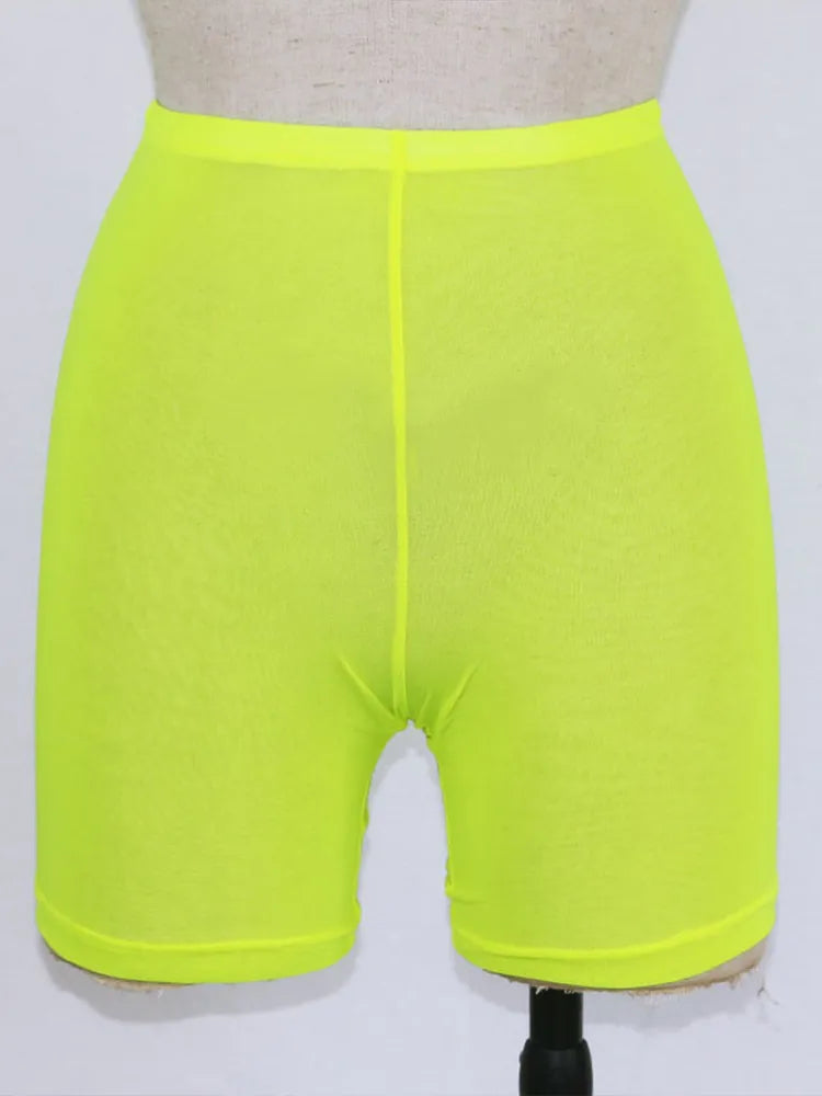Fashion Yellow Mesh Transaparent Sexy Women Casual Shorts