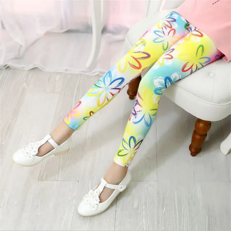 Kids Girls Leggings Spring Summer Flower Printed