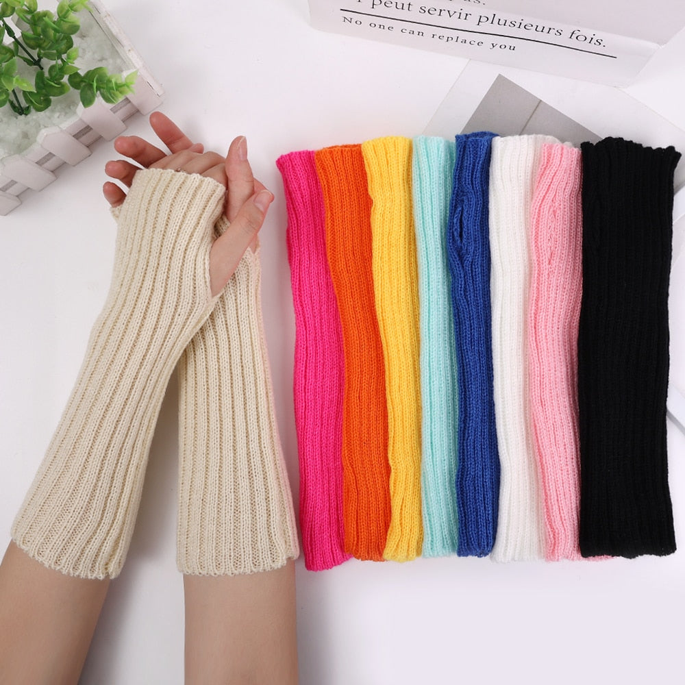 Long Fingerless Gloves Women Mitten Winter