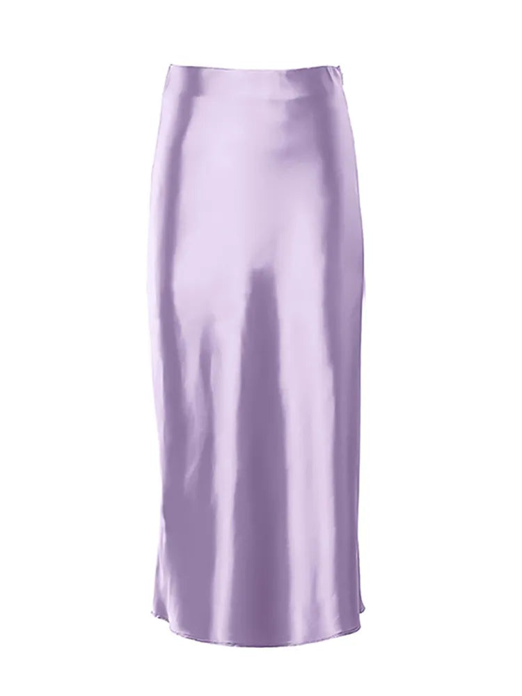 Solid Purple Satin Silk Skirt