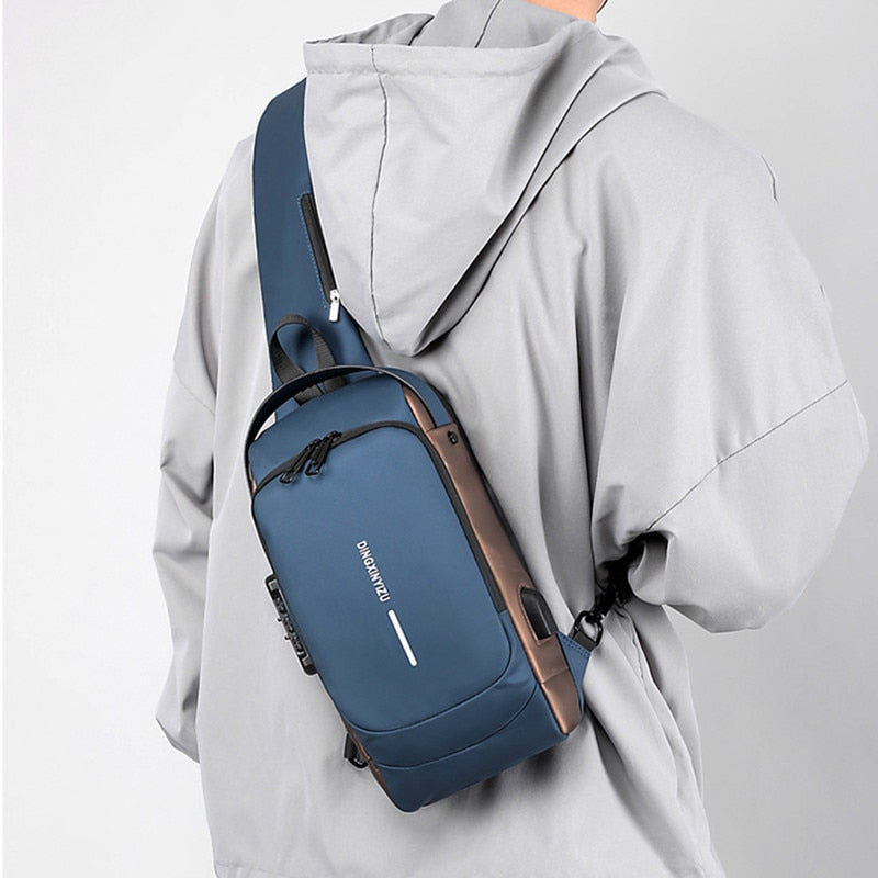 Chest Bag for Men Crossbody Bag Waterproof USB Shoulder Bag Anti-Theft Fashion Luxury Designer