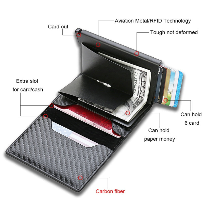 Custom Card Holder Men Wallets Rfid Black Carbon Fiber